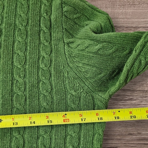 J Crew Vintage Green Angora Cashmere Wool Rayon Turtleneck Cable Knit Sweater L - Picture 6 of 10